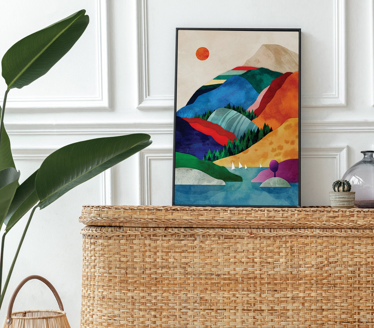 Mountain by the Lake Art Print | Colorful Landscape Illustration