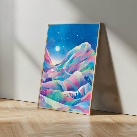 Winter Holidays Art Print | Snowy Mountain Landscape