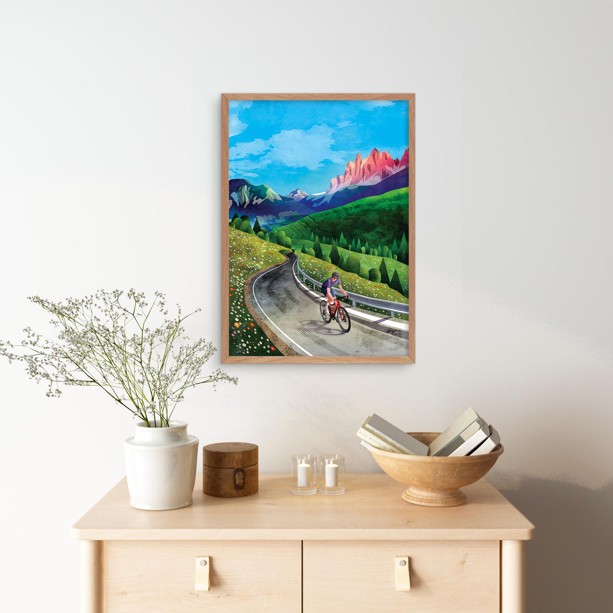 Cycling Art Print | High Mountain Pass Road Cyclist Wall Art