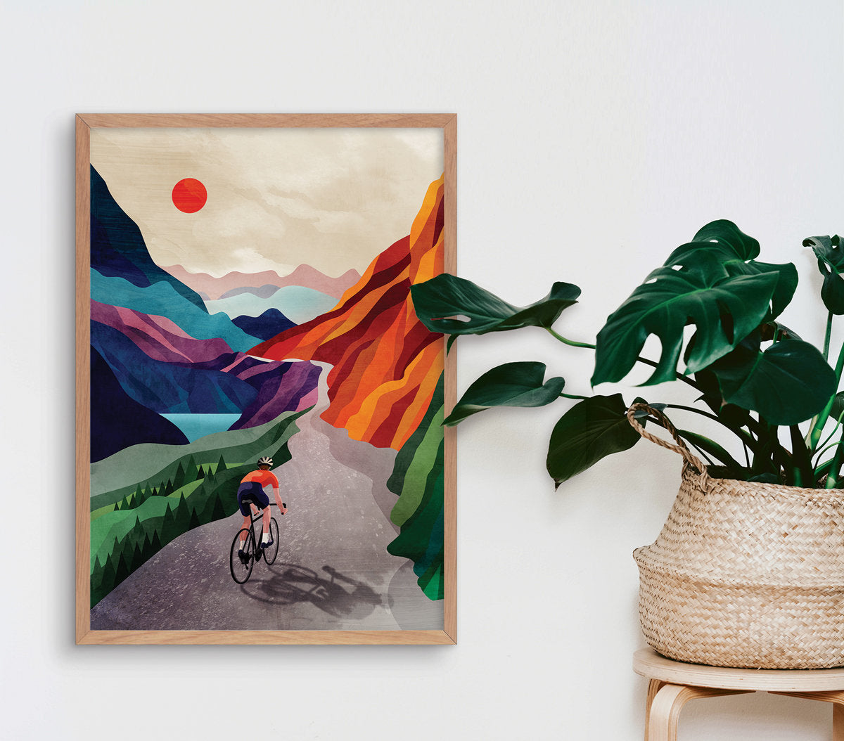 Cycling Art Print | Colorful Mountain Landscape Cyclist Gift