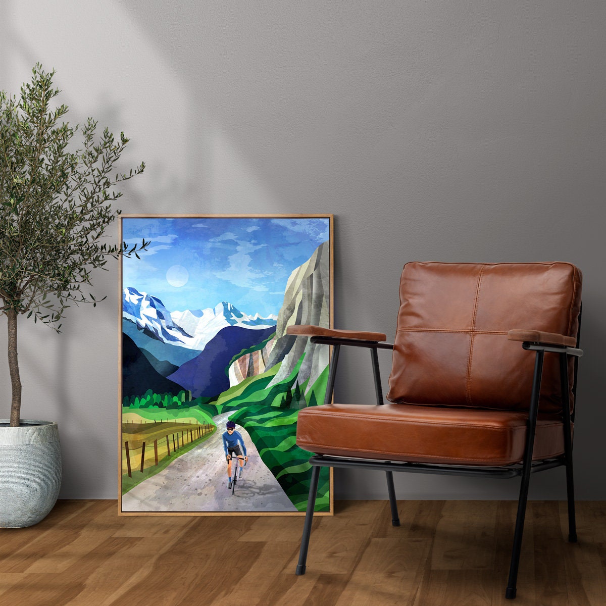 Cycling in Alpine Valley Art Print | Mountain Bicycle Wall Art