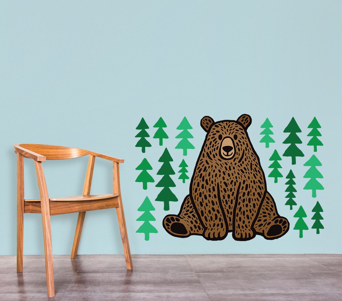 Bear & Forest Trees Wall Decals | Nursery Wall Decor