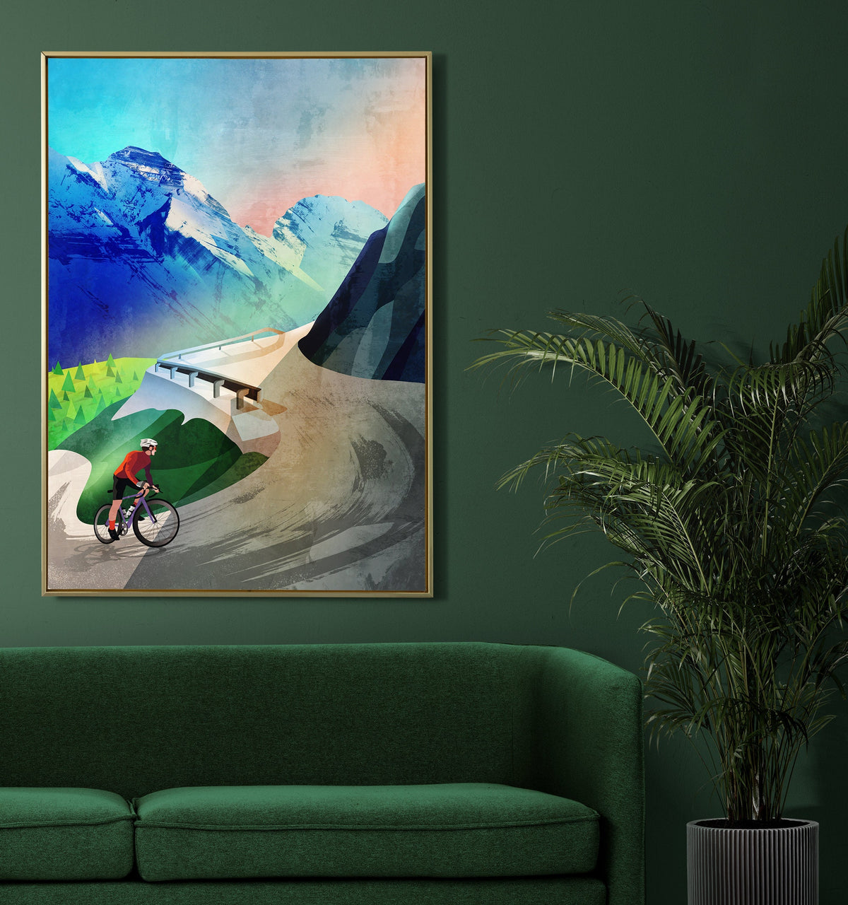 Mountain Cycling Art Print | Snow-Capped Peaks