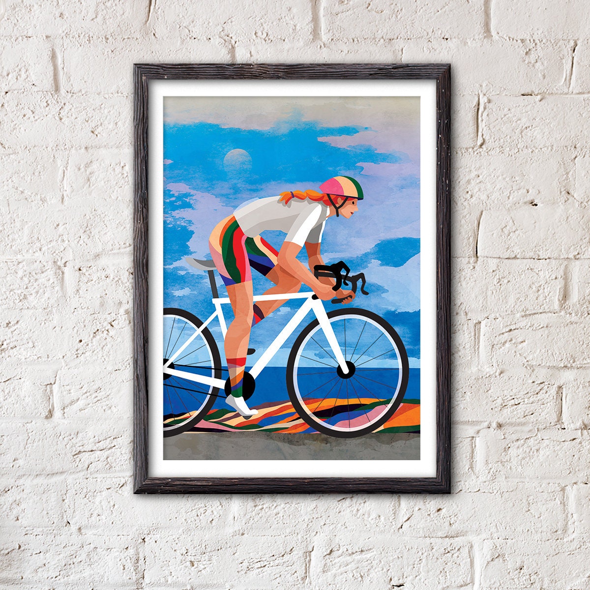 Woman Cyclist Art Print | Cycling Wall Art for Home or Office