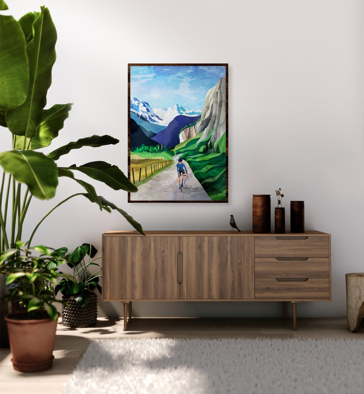 Cycling in Alpine Valley Art Print | Mountain Bicycle Wall Art