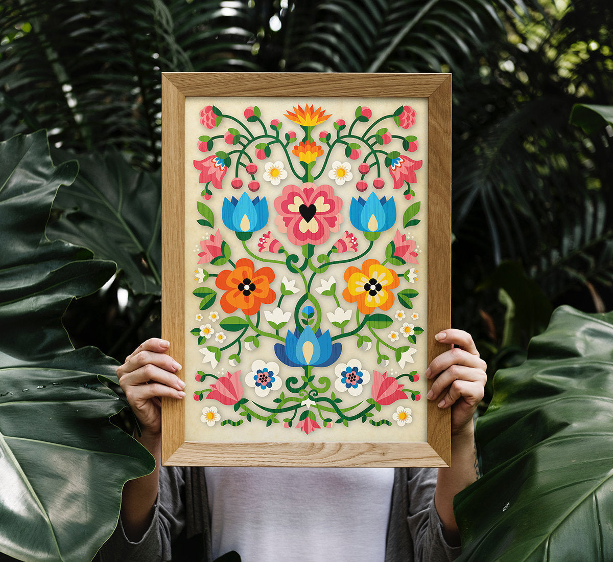 Mountain Flowers Art Print | Folk Motif Floral Wall Art