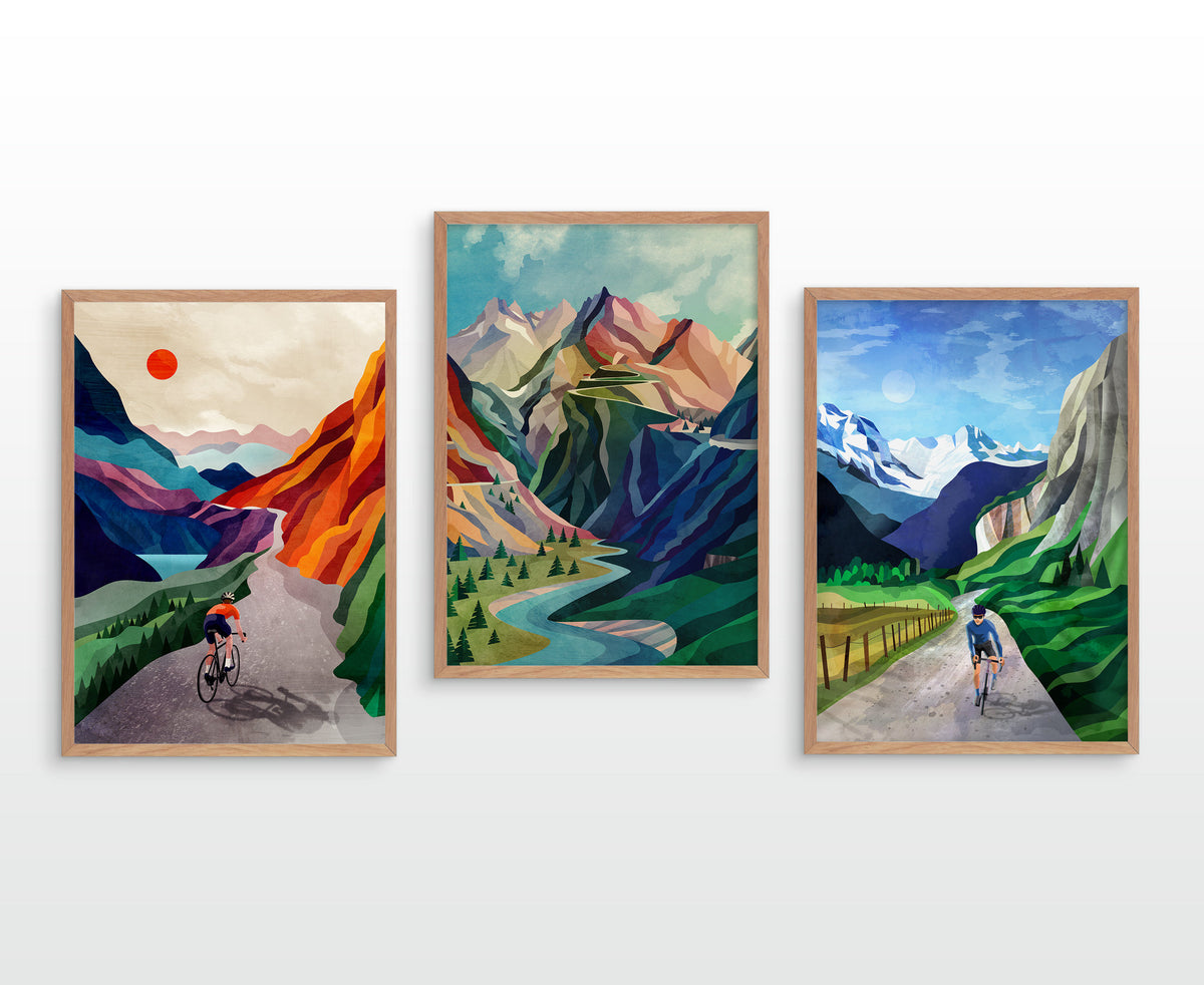 Cycling Art Print Set | Three Illustrated Prints