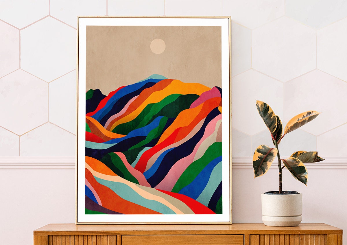 Colorful Mountain Landscape Art Print | Vivid Colours Wall Art