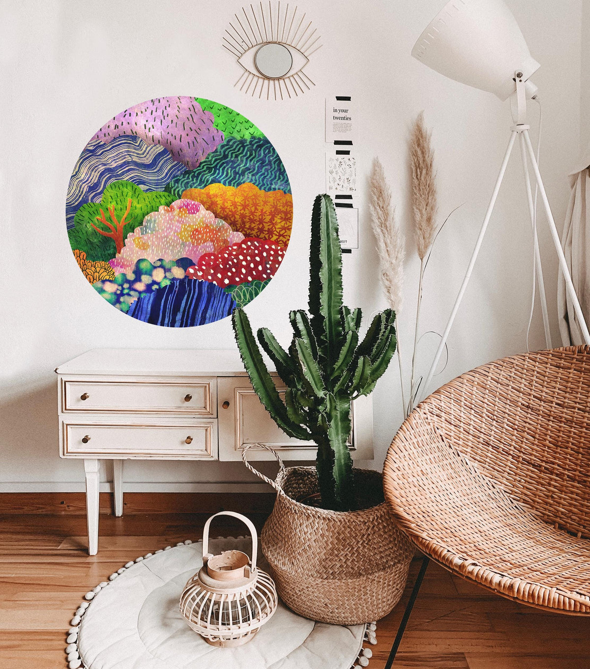 Colorful Forest Wall Decal | Round Self-Adhesive Removable Wall Sticker