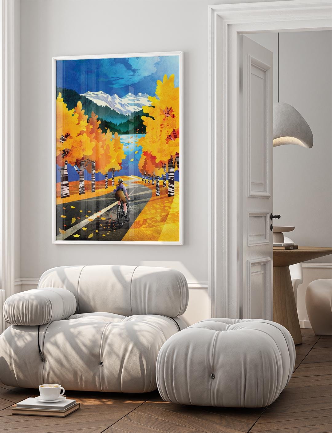 Autumn Cycling Art Print | Woman Cyclist Bicycle Wall Art