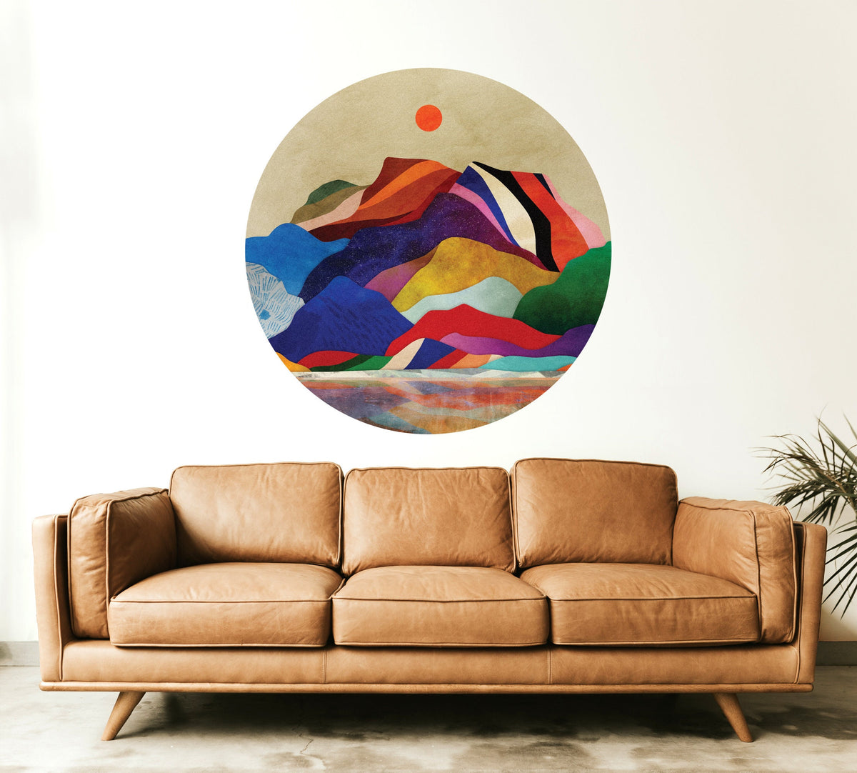 Colorful mountains wall decal. Self adhesive, repositionable and removable fabric.