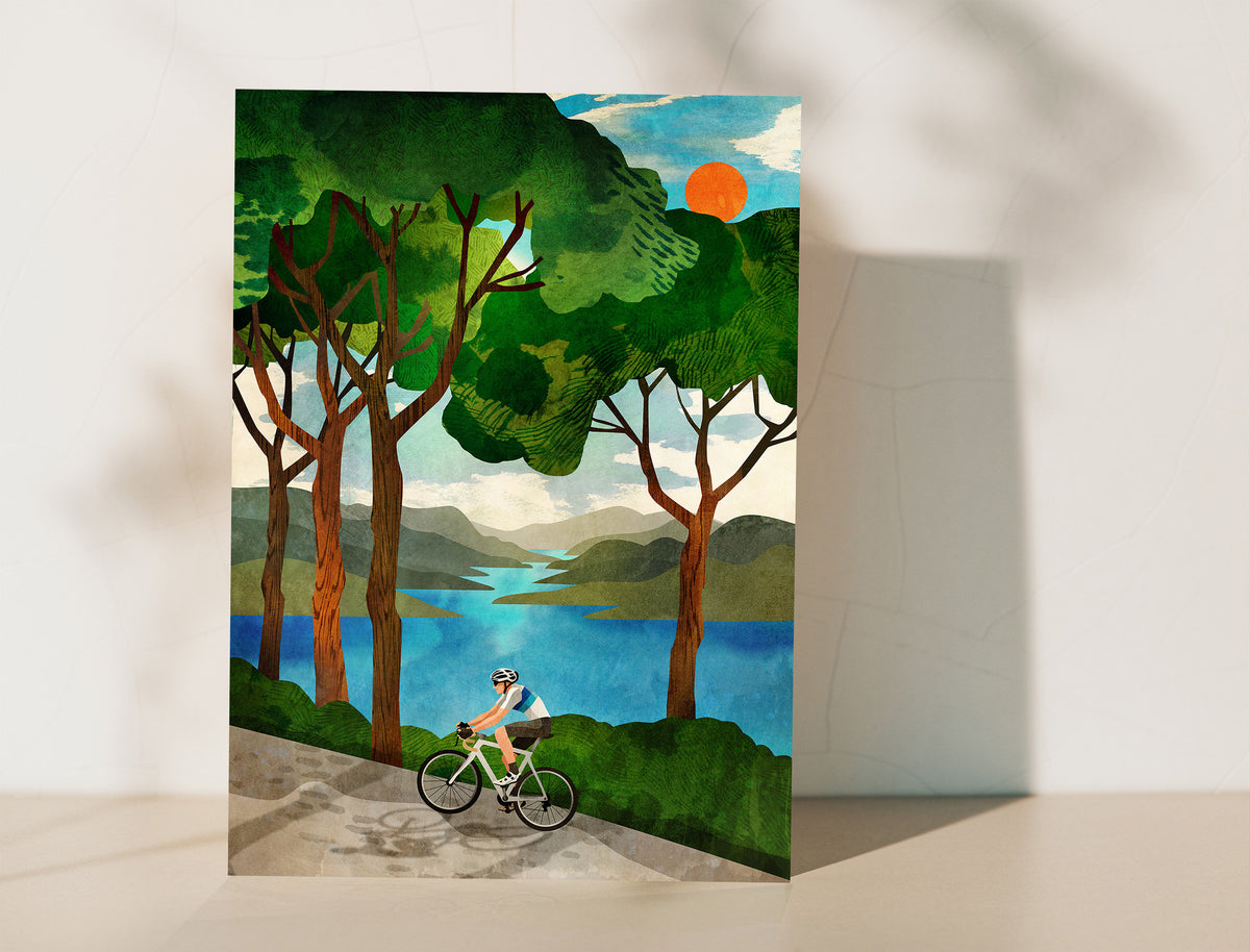 Cycling Art Print | Landscape Illustration for Cyclists Wall Art