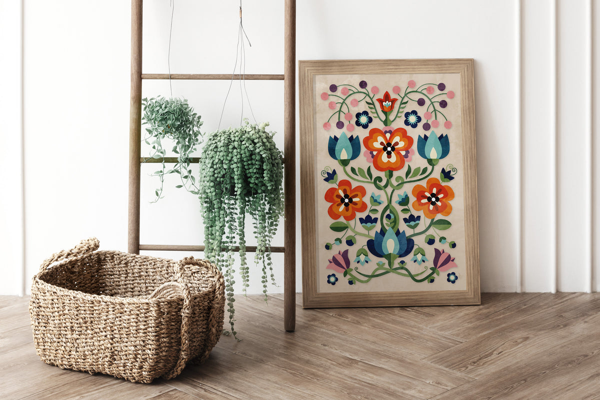 Mountain Flowers Fine Art Print | Folk Motif Floral Wall Art