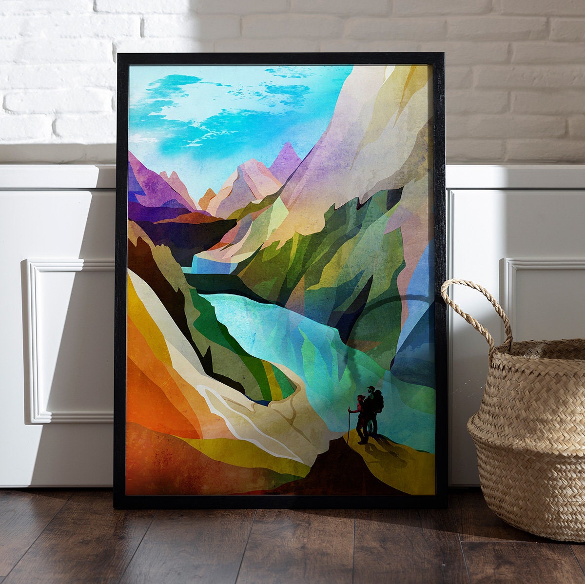 Hiking Couple Art Print | Canyon Landscape Wall Art