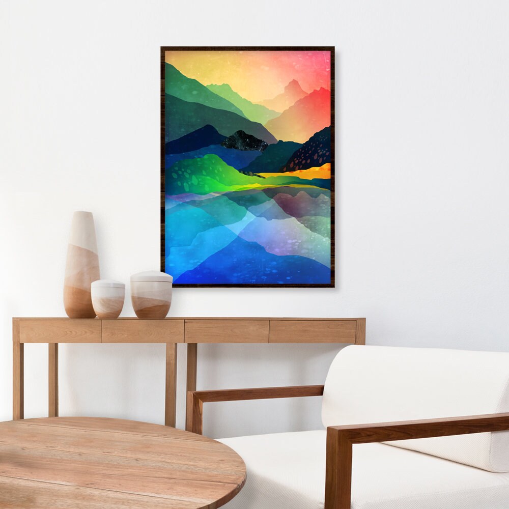 Moonlit Mountain Lake Art Print | Night Landscape.