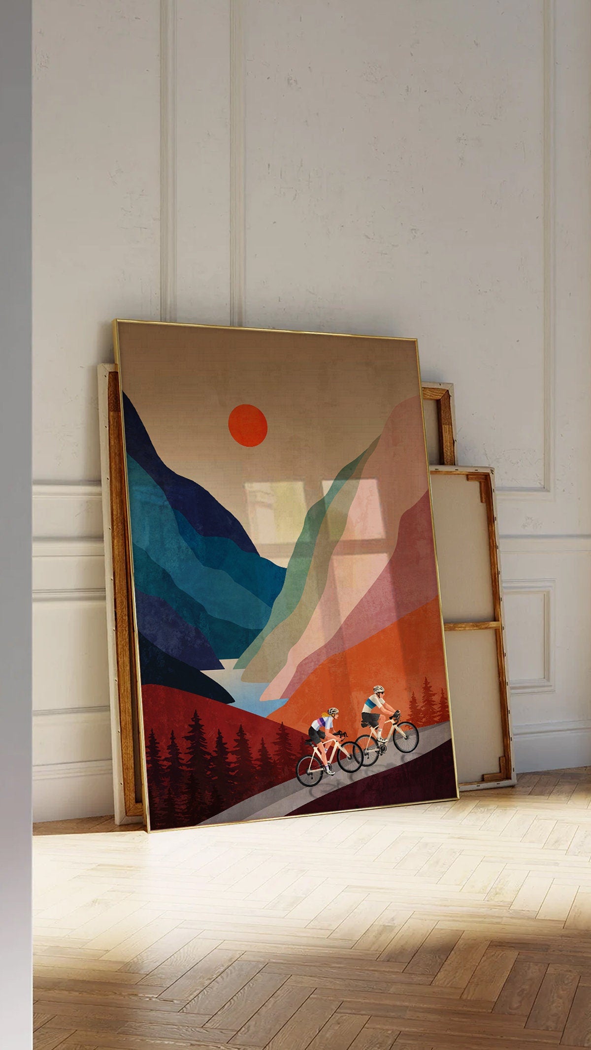 Cycling Home Cyclists | Mountain Landscape Art Print