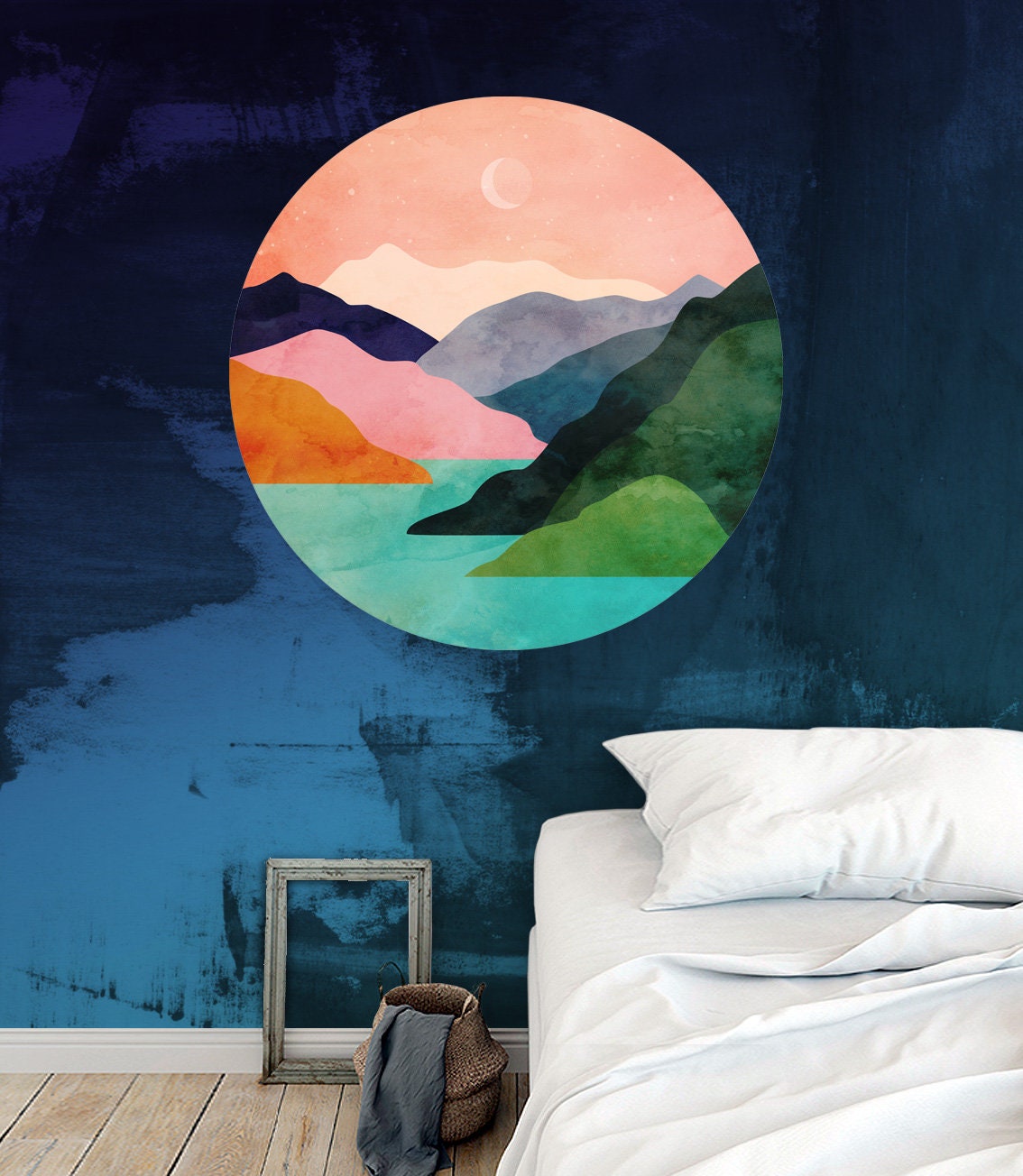 Mountains by the Ocean Wall Decal | Self-Adhesive and Removable Fabric Wall Art.