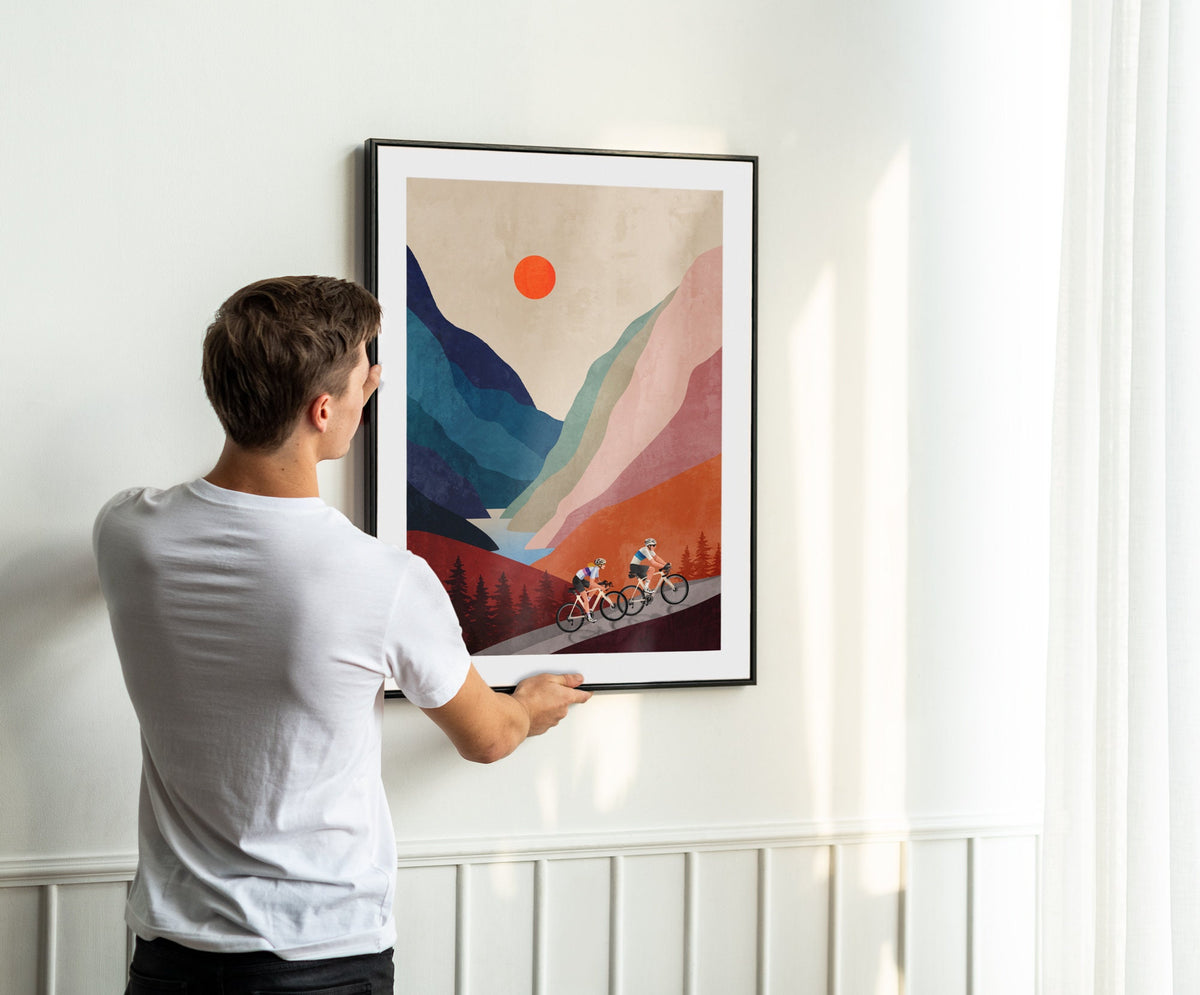 Cycling Home Cyclists | Mountain Landscape Art Print
