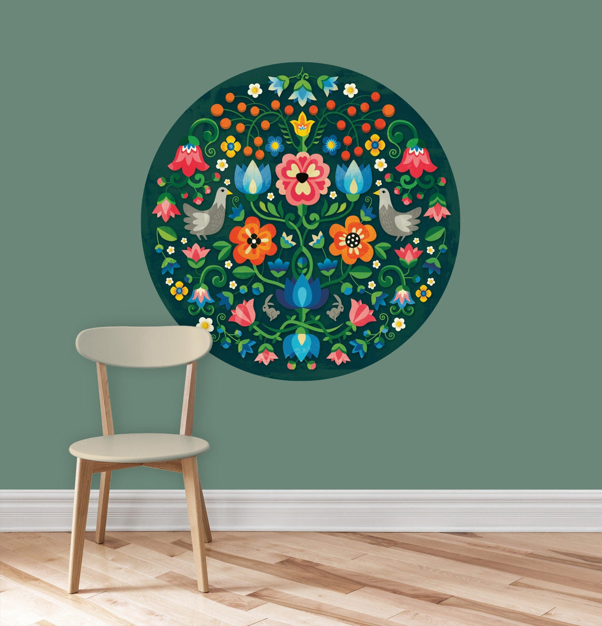 Mountain Flowers Wall Decal | Self-adhesive and Removable Folk-Inspired wall decoration
