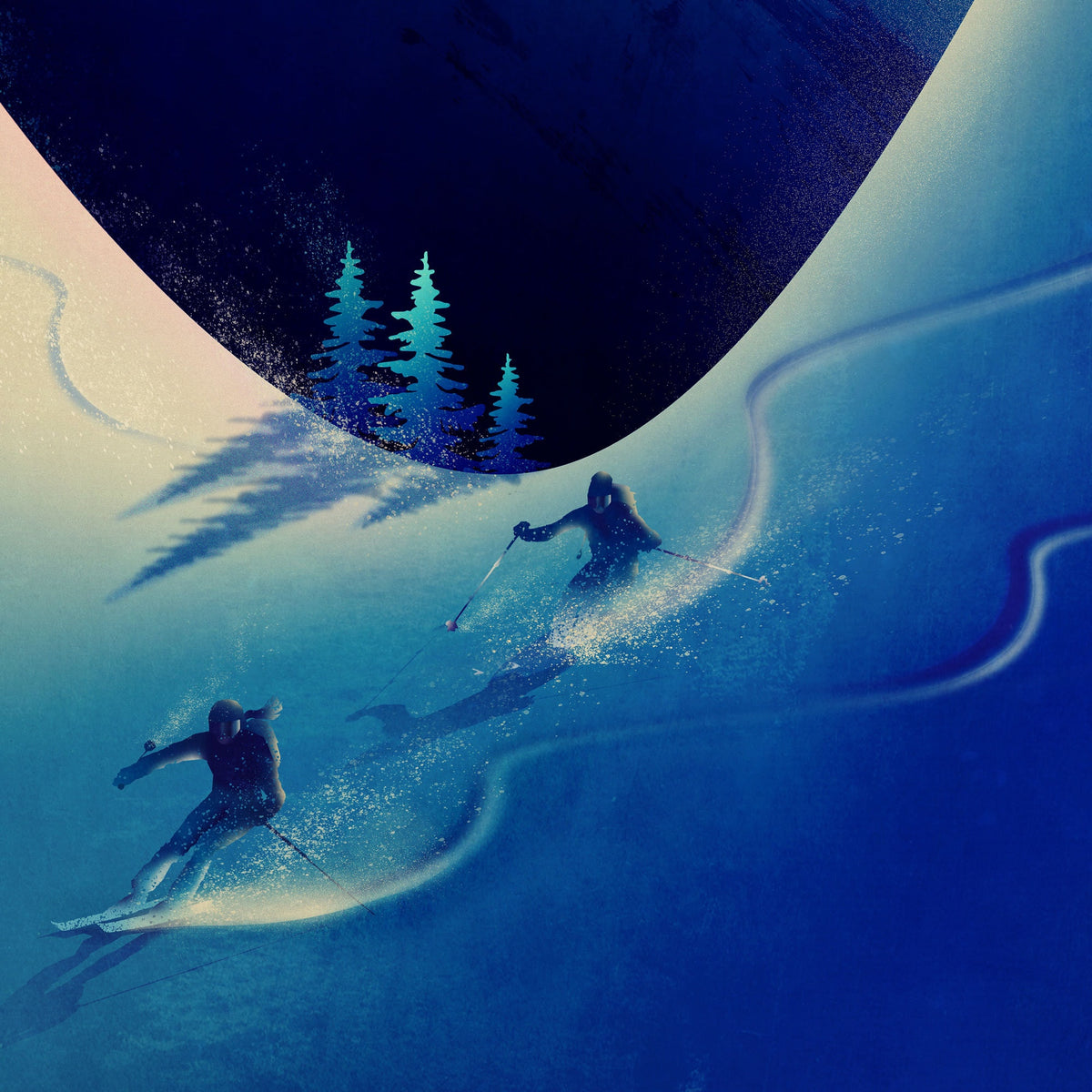 Ski Touring Couple Art Print | Skiers Winter Mountain Wall Art