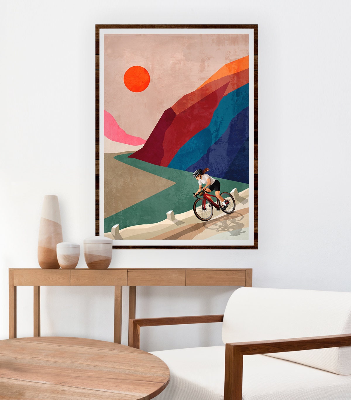 Woman Cyclist Art Print | Mountain Road Cycling Wall Art