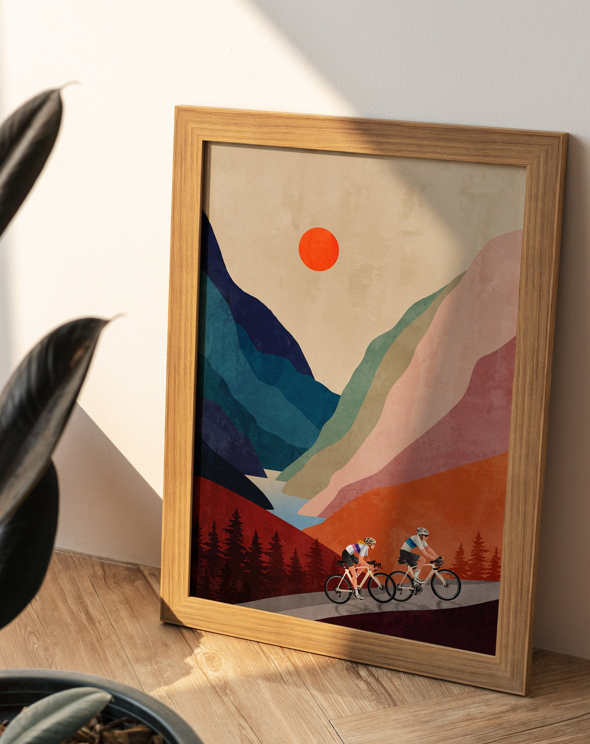 Cycling Home Cyclists | Mountain Landscape Art Print