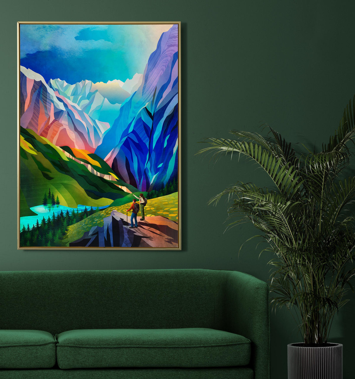 Personalized Hiking Art Print | Custom Couple Portrait Outdoor Gift