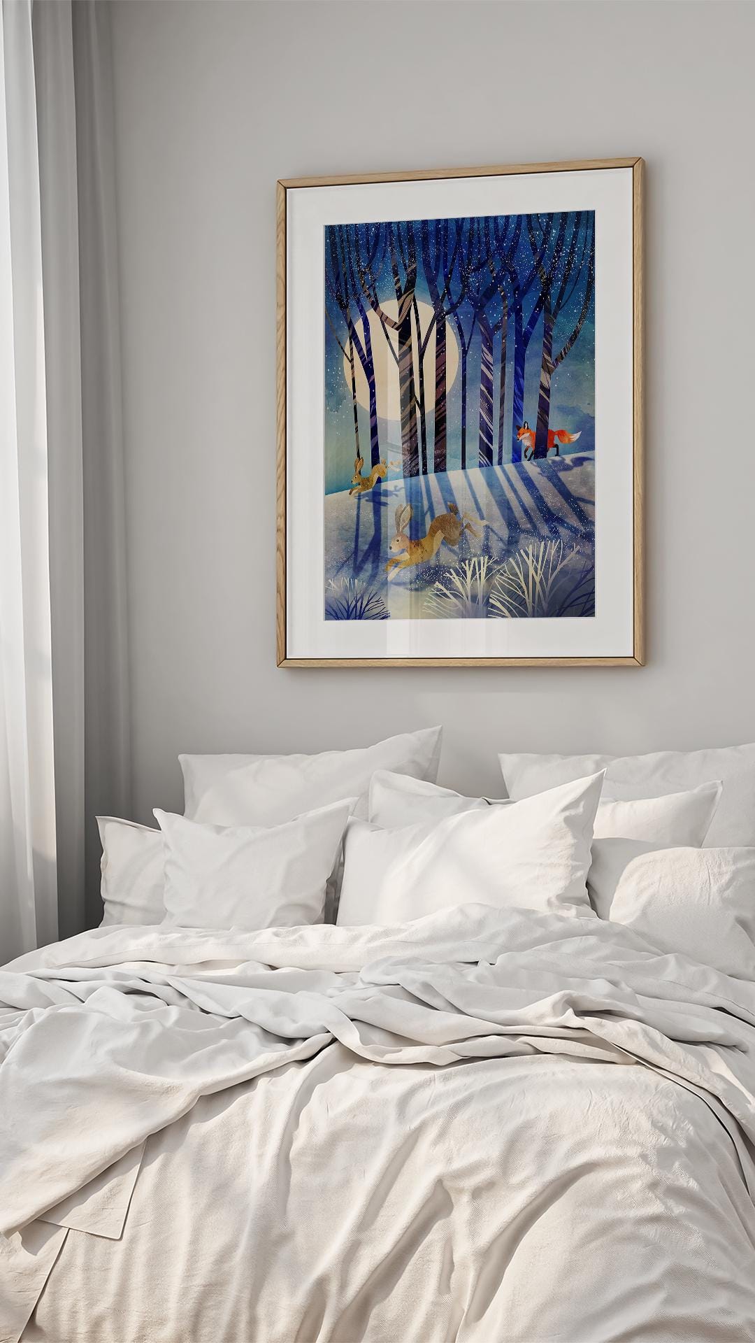 Winter Forest Art Print | Fox and Hares Snowy Landscape Wall Art