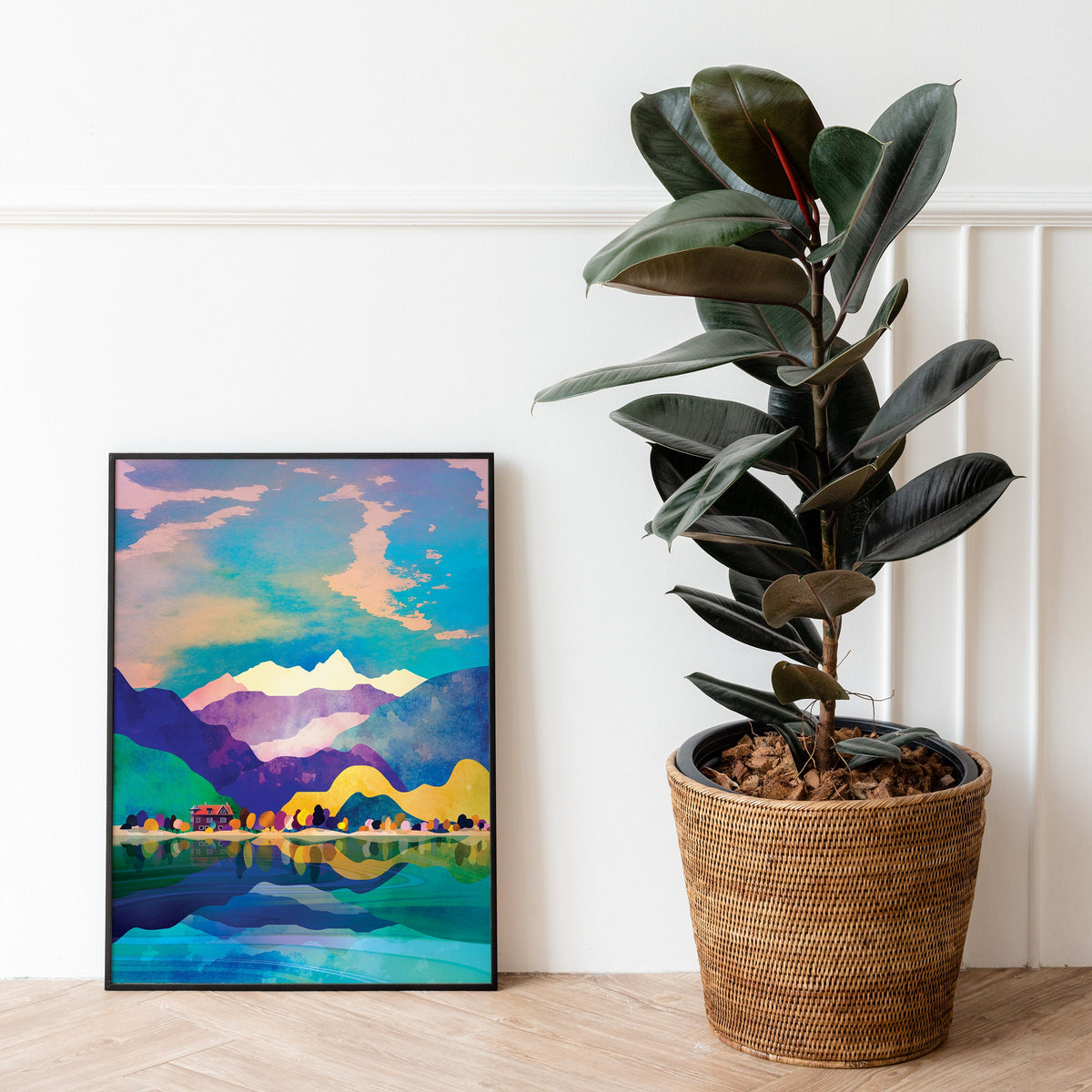 House by the Lake Art Print | Mountain Landscape Wall Art