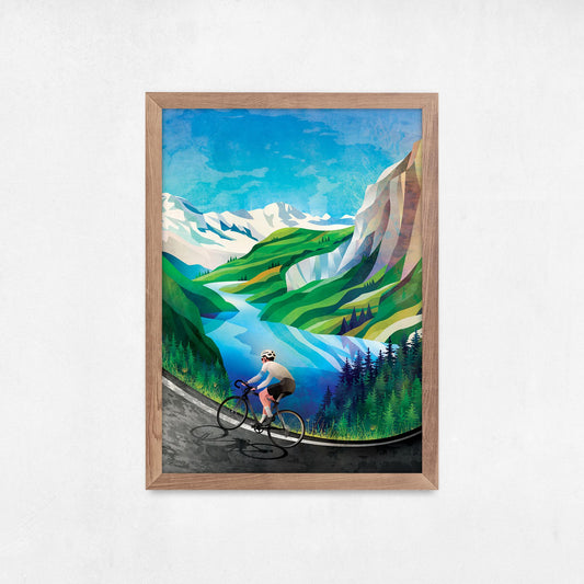 Cycling print. Spring in the mountains.