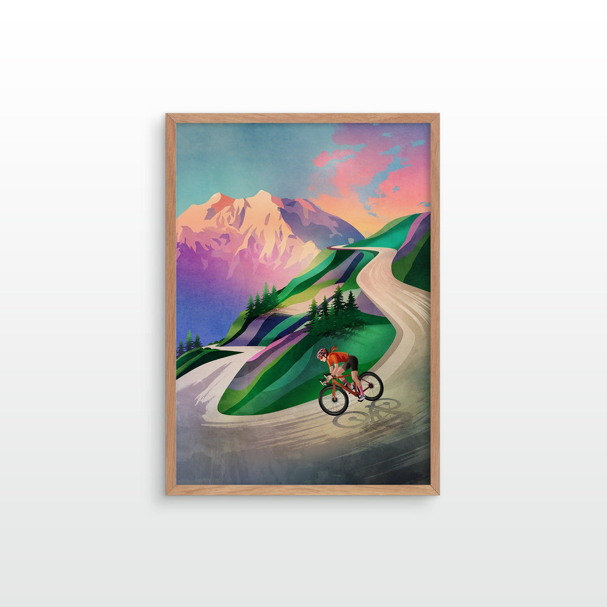 Cycling Art Print | Woman Cyclist Sunset Descent Wall Art