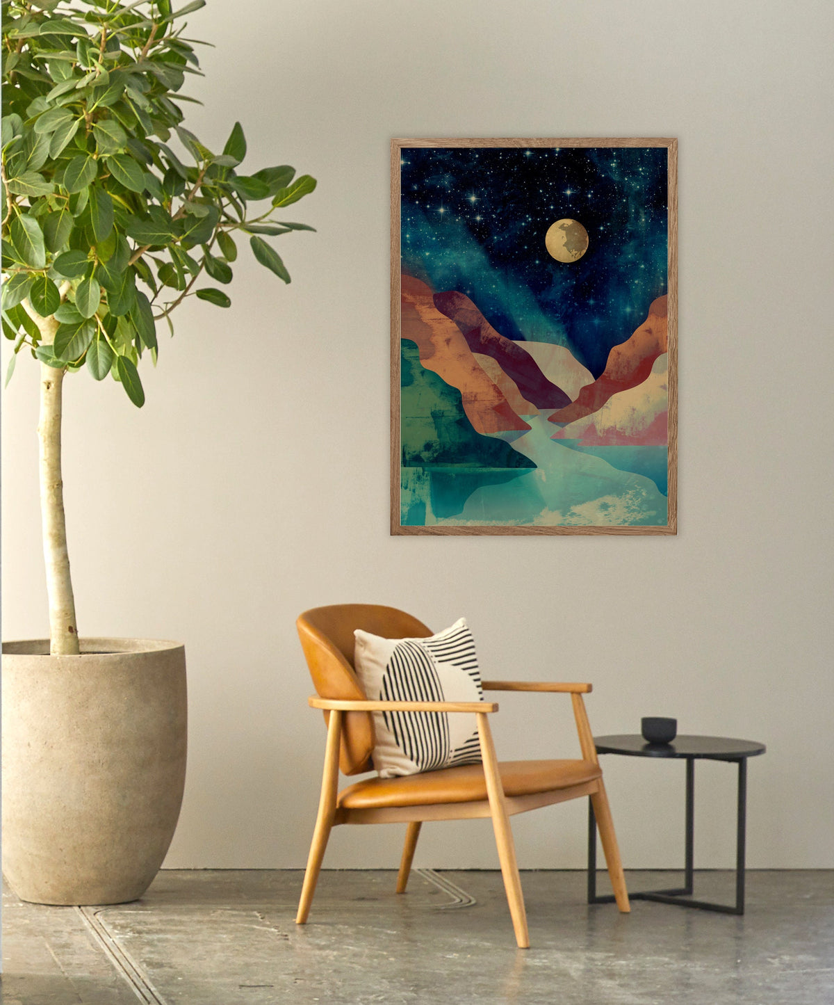 Moon Over Canyon Art Print | River Canyon Landscape Wall Art