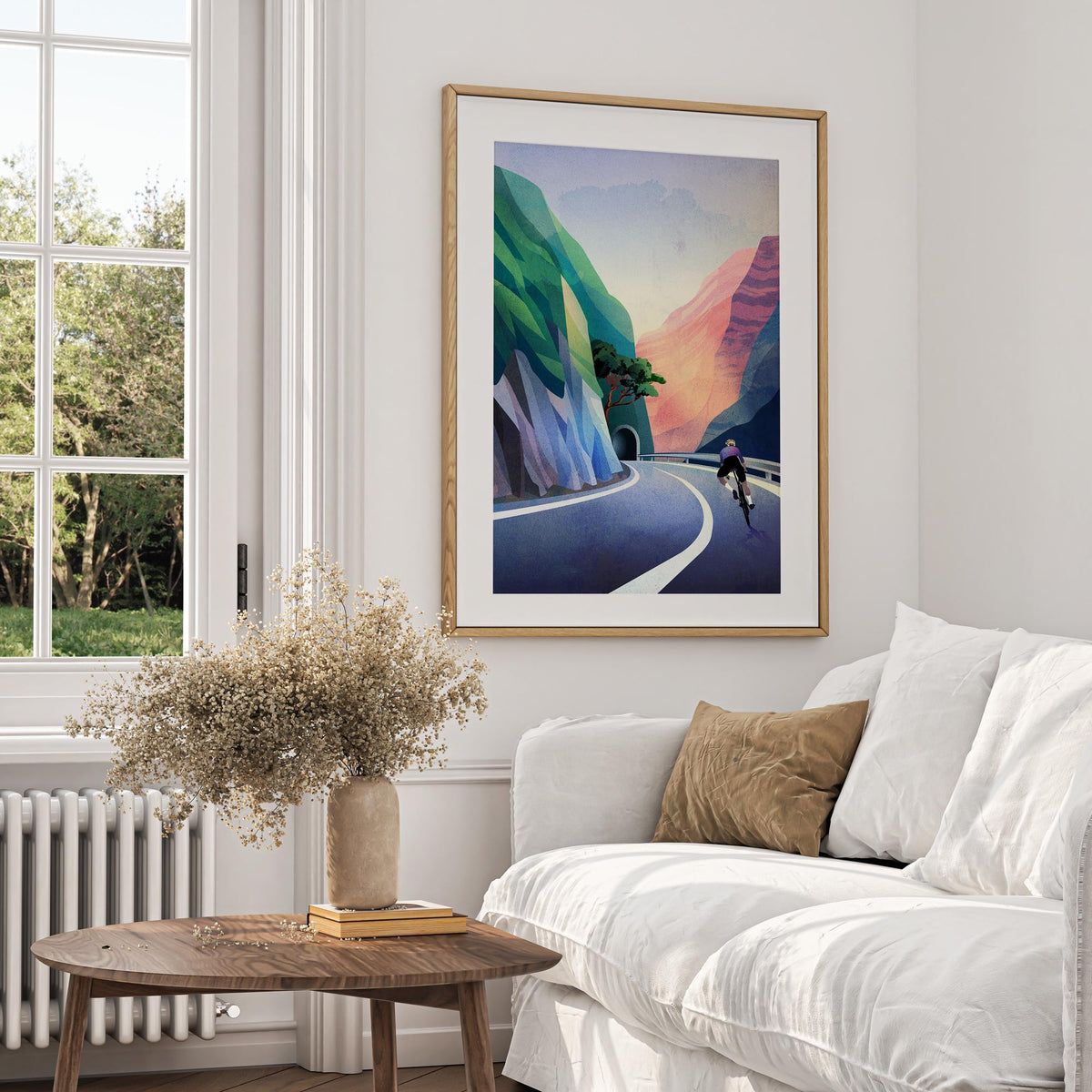 Cycling Art Print | Cyclist Descending Mountain Road Wall Art