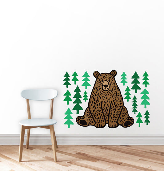 Bear & Forest Trees Wall Decals | Nursery Wall Decor