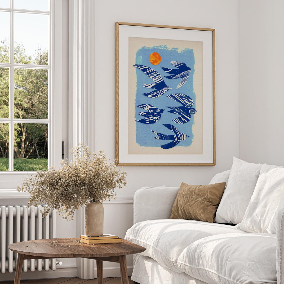 Flock of birds | Colorful fine art print created with a mixed media collage technique.