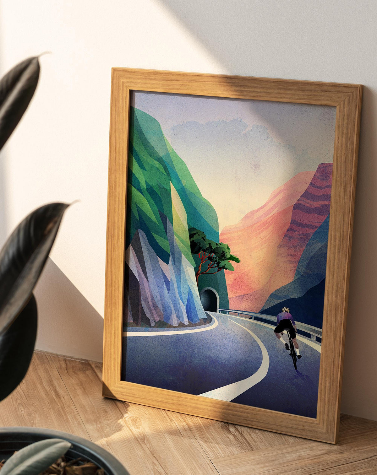 Cycling Art Print | Cyclist Descending Mountain Road Wall Art
