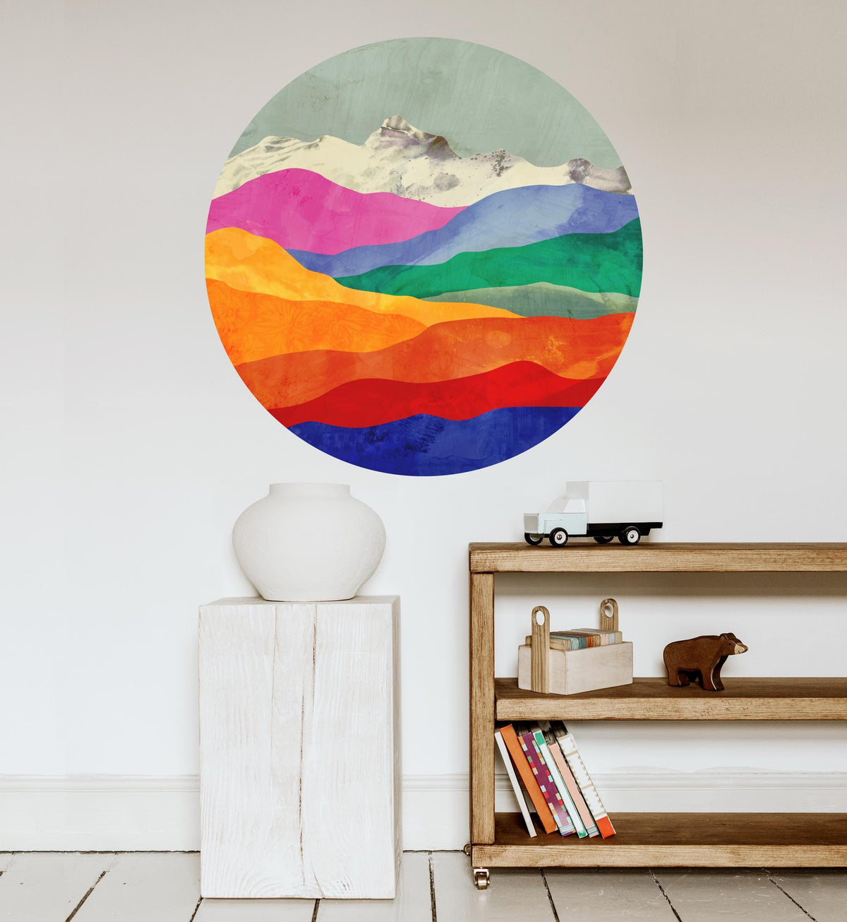 Colorful Mountain Valleys Wall Decal | Round Removable Wall Sticker