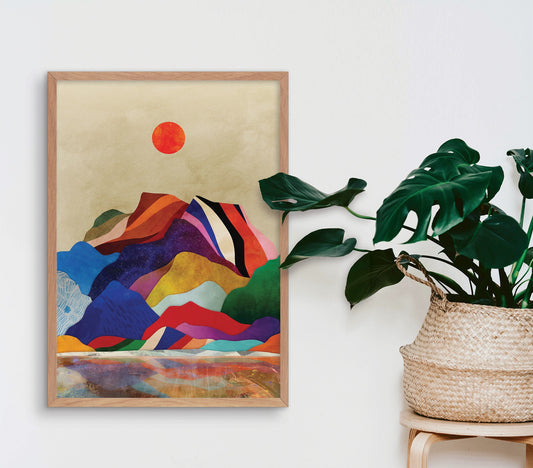 Mountain Lake Art Print | Colorful Landscape Wall Art