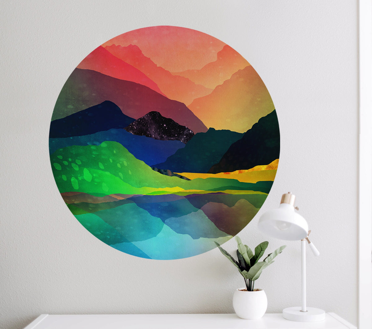 Mountains Wall Decal | Round Removable Landscape Wall Sticker