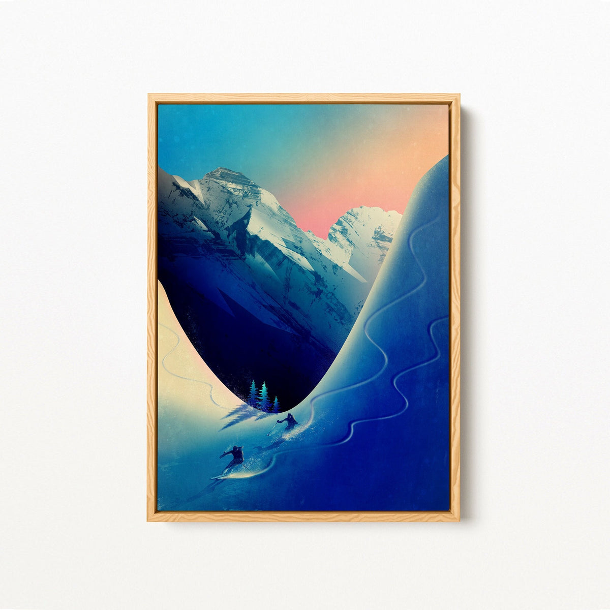 Ski Touring Couple Art Print | Skiers Winter Mountain Wall Art