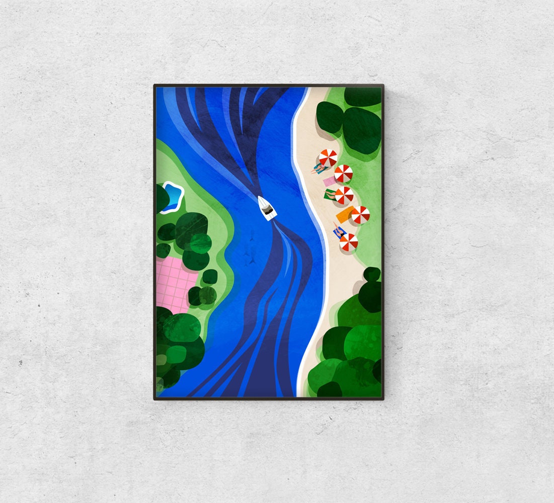 Summer Cruising Art Print | Coastal Vacation Illustration Wall Art