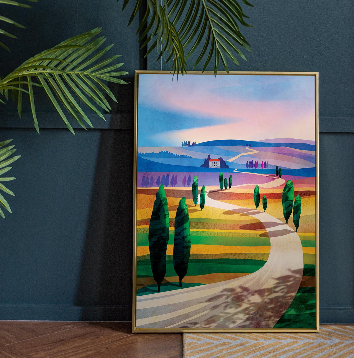 Italian Landscape Art Print | Cypress Trees Travel Poster Wall Art