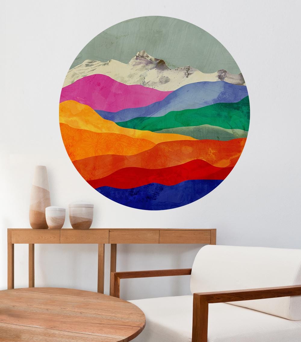 Colorful Mountain Valleys Wall Decal | Round Removable Wall Sticker