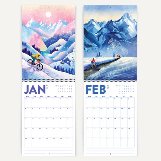 2027 DURIDO illustrated Cycling Wall Calendar, 12 Month Organizer for Cyclists
