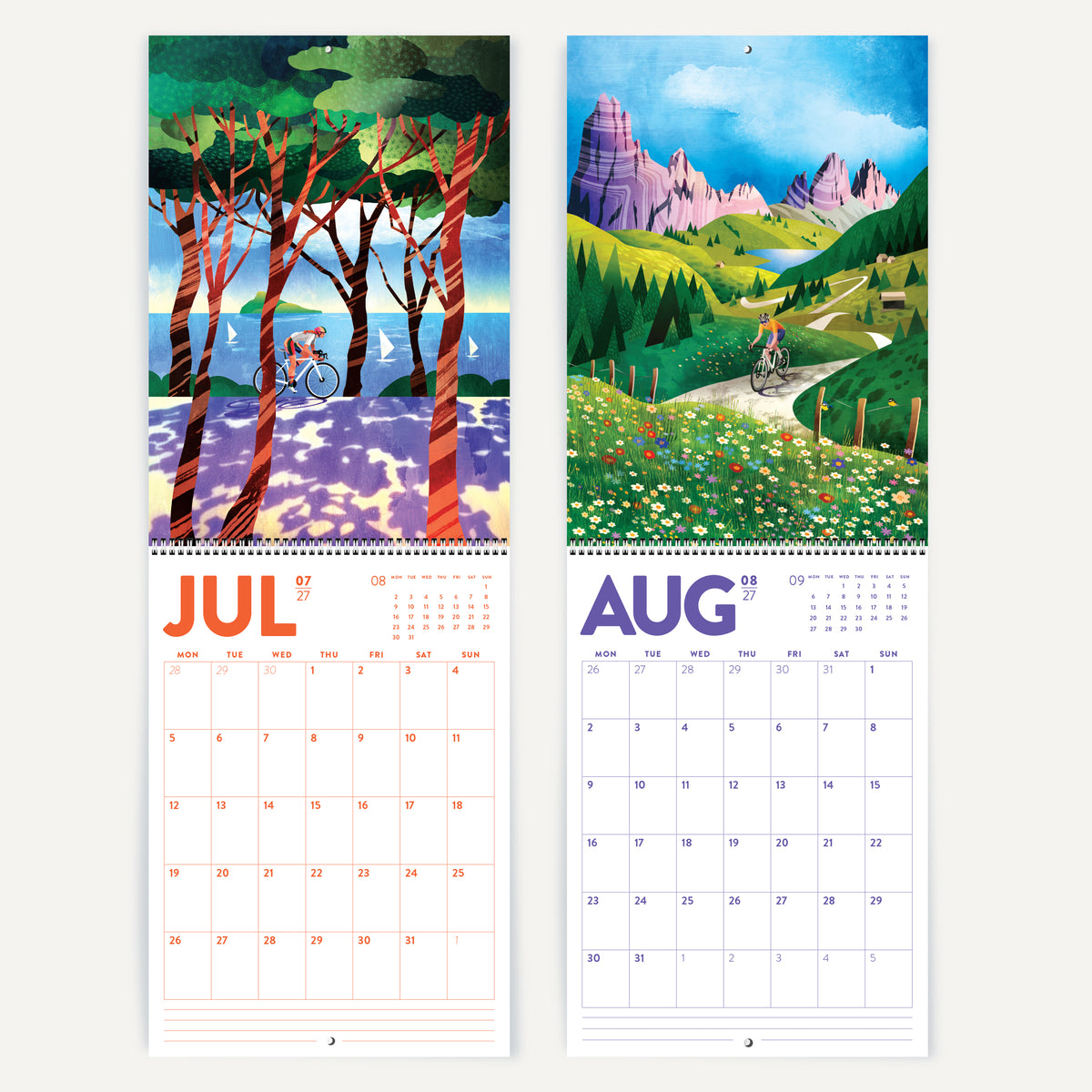 2027 DURIDO illustrated Cycling Wall Calendar, 12 Month Organizer for Cyclists