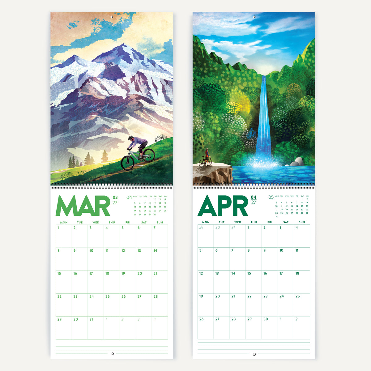 2027 DURIDO illustrated Cycling Wall Calendar, 12 Month Organizer for Cyclists
