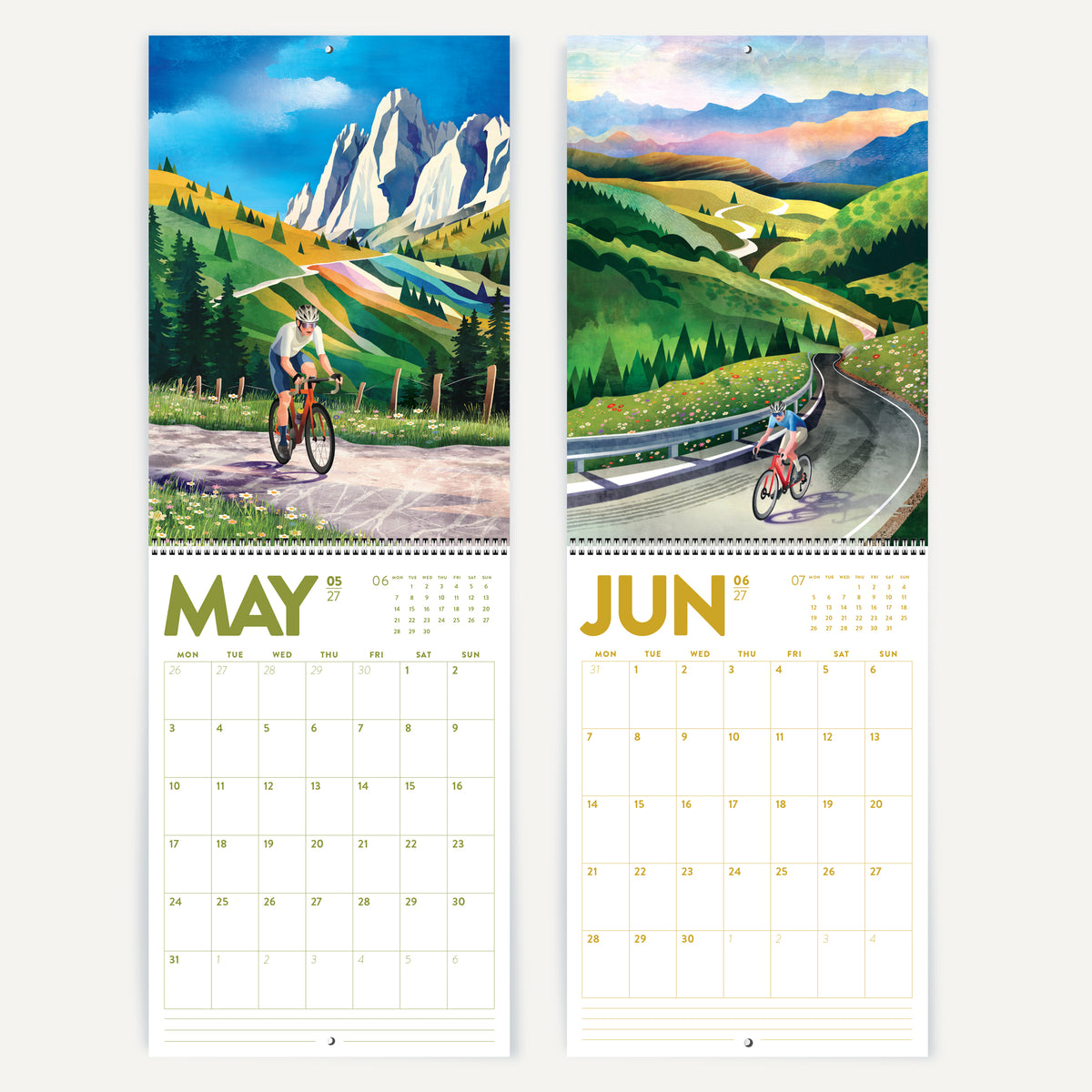 2027 DURIDO illustrated Cycling Wall Calendar, 12 Month Organizer for Cyclists