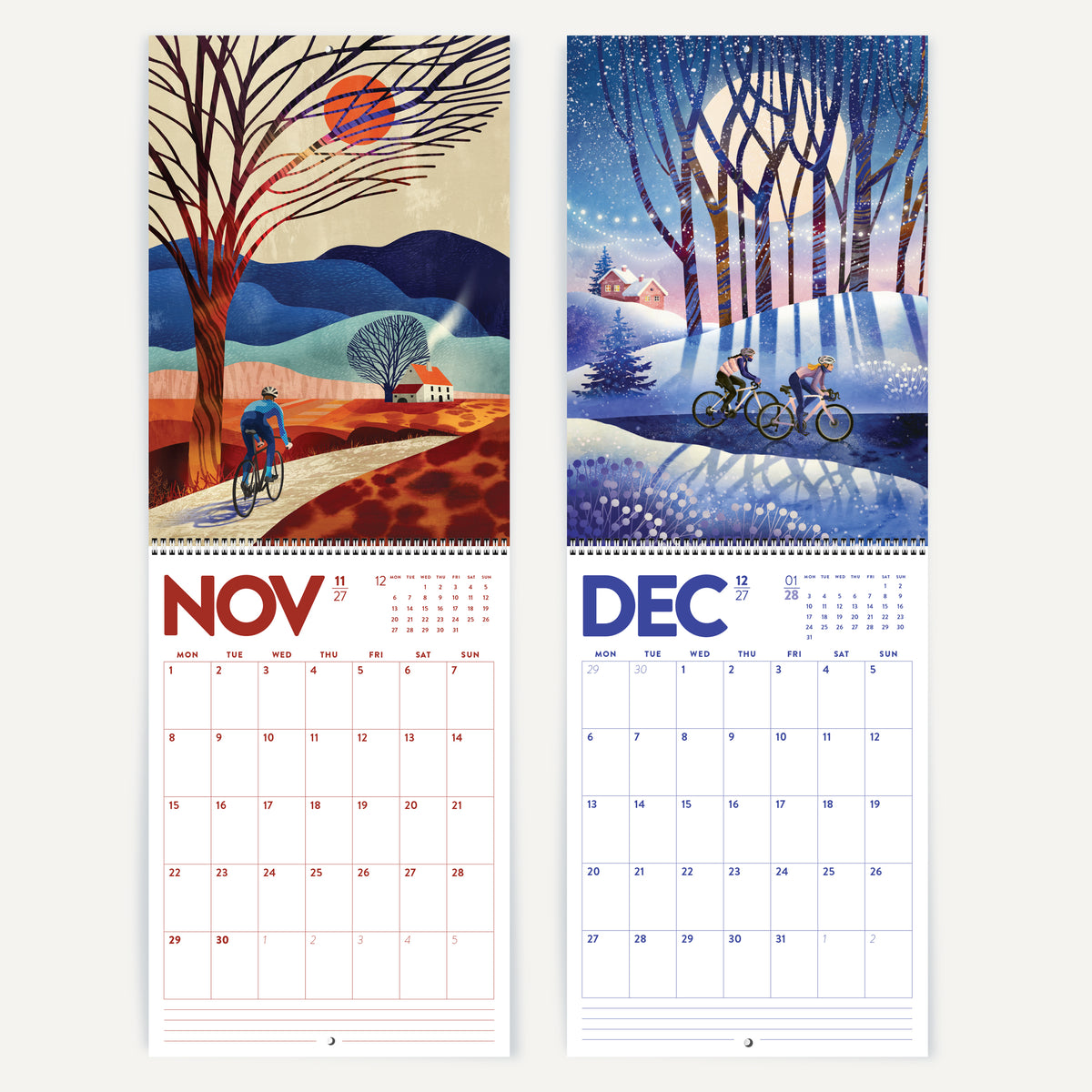 2027 DURIDO illustrated Cycling Wall Calendar, 12 Month Organizer for Cyclists