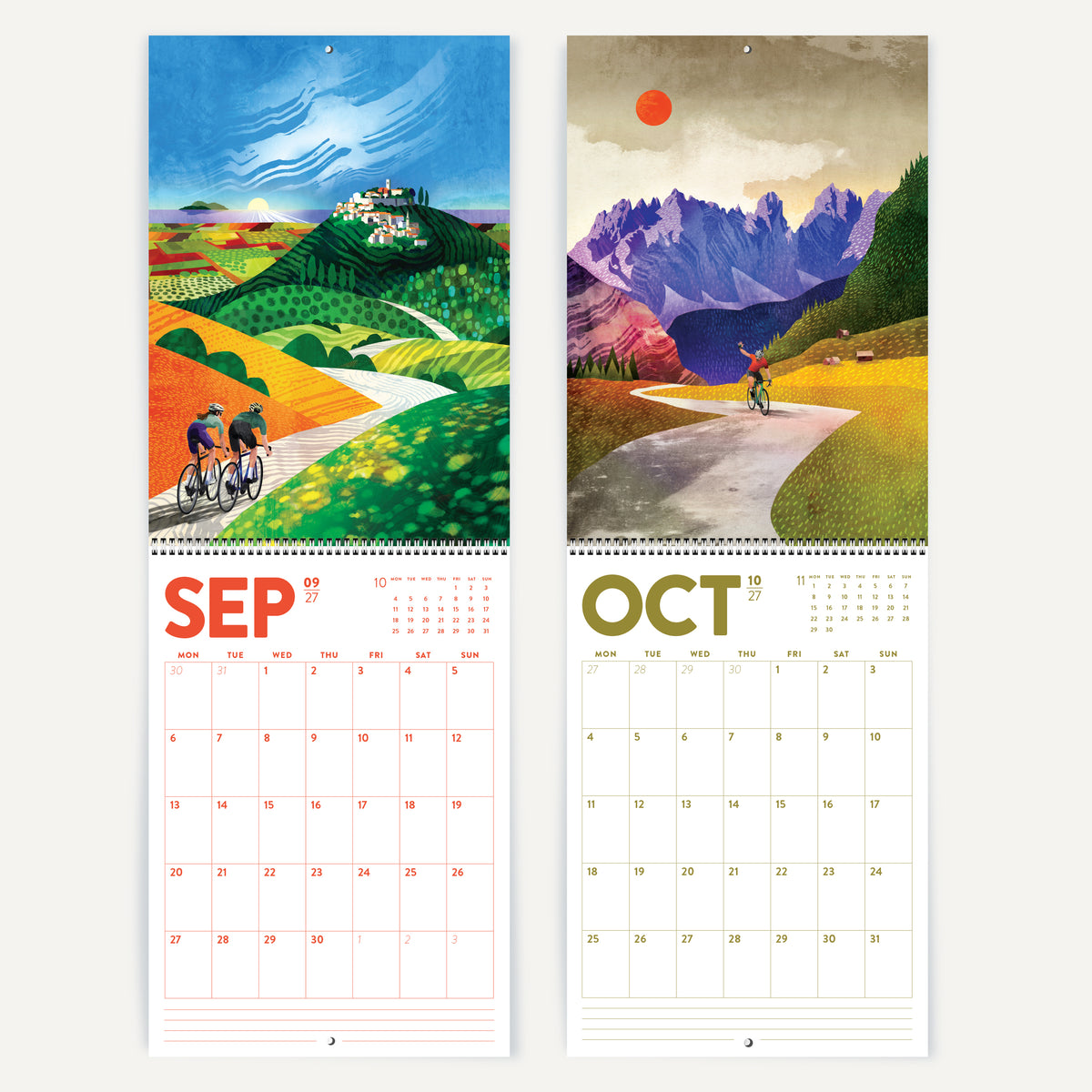 2027 DURIDO illustrated Cycling Wall Calendar, 12 Month Organizer for Cyclists