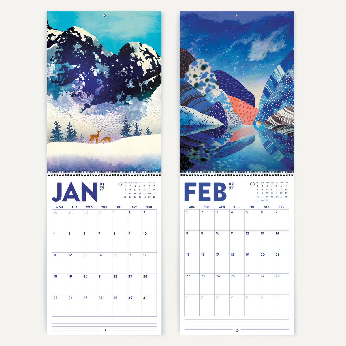 2027 DURIDO Illustrated Wall Calendar. Colorful Landscapes. For nature lovers, hikers, and outdoor souls.
